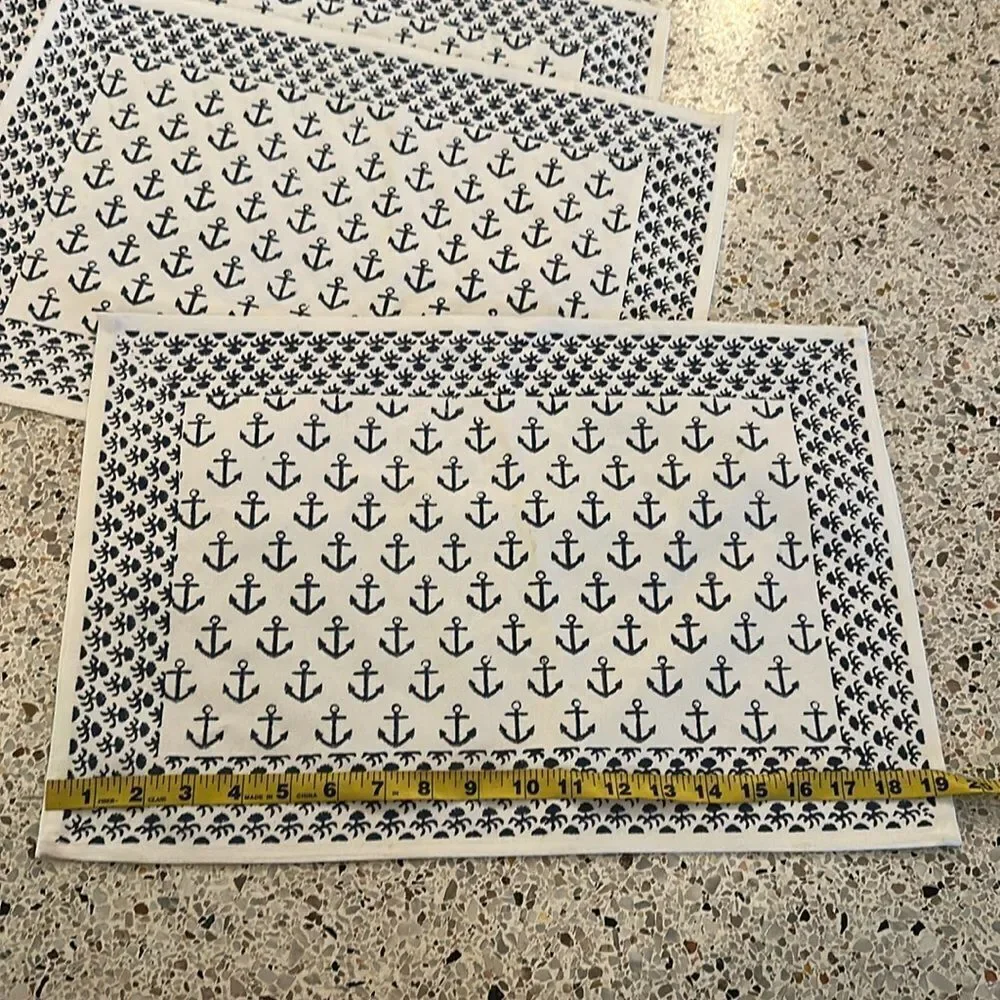Pomegranate Ahoy anchor navy white placemats 4 made in India